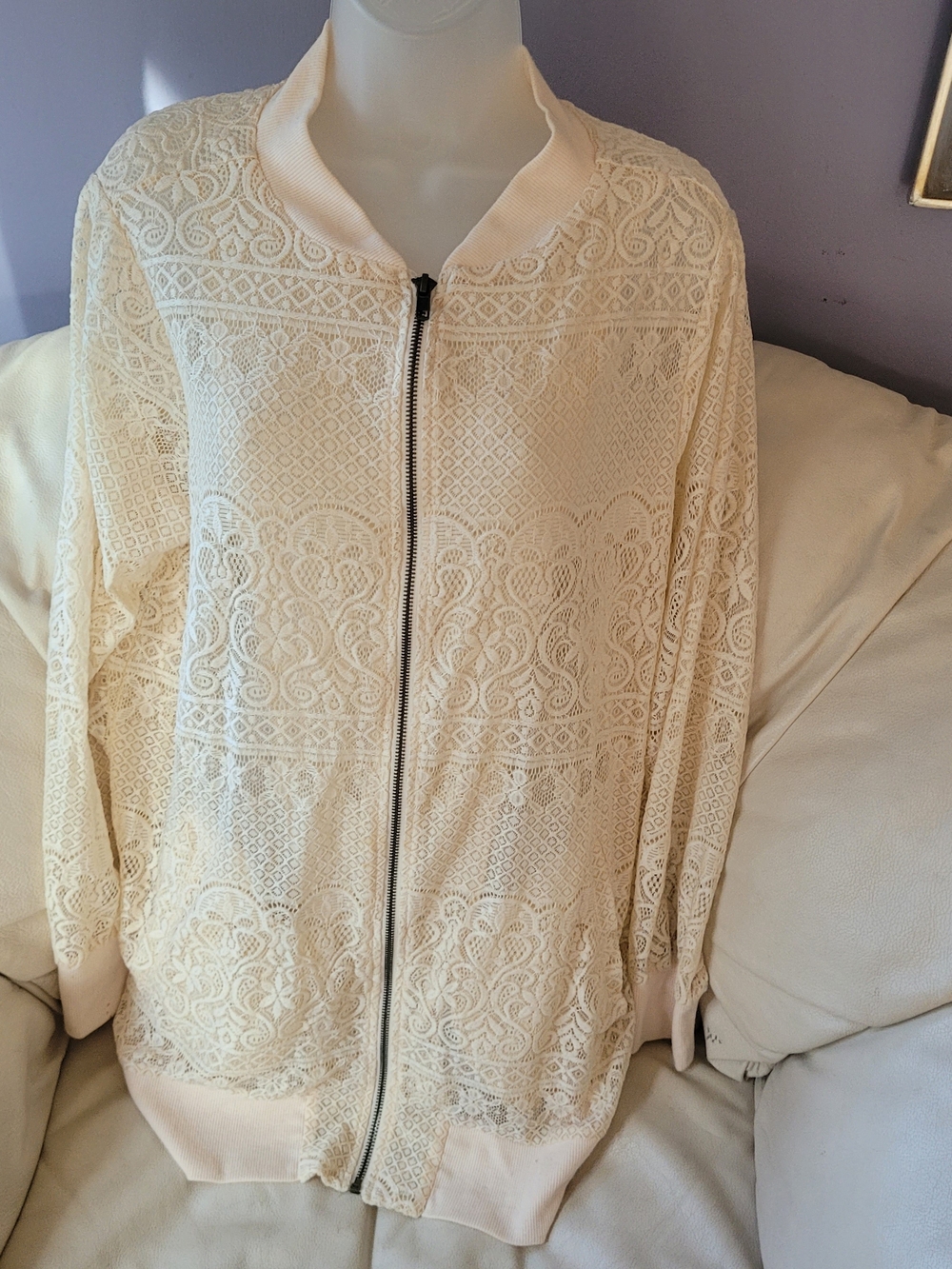 living doll Cream Lace Bomber Jacket